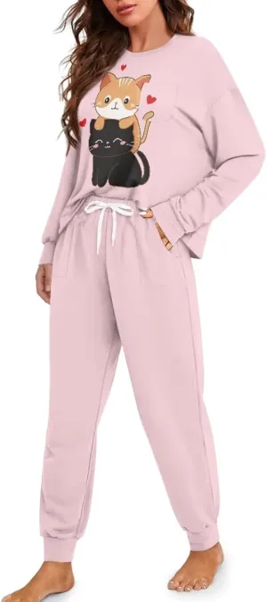 Pajamas for Women Set Long Sleeve Nightwear with Pockets, Breathable Sleepwear Casual Pjs Lounge Set for Home