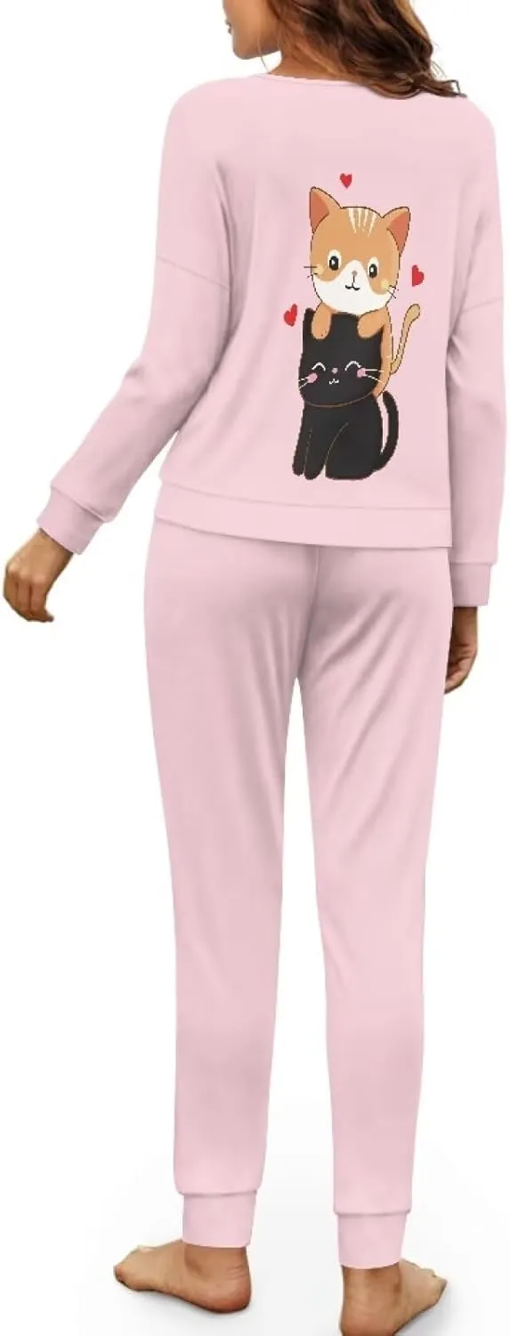 Pajamas for Women Set Long Sleeve Nightwear with Pockets, Breathable Sleepwear Casual Pjs Lounge Set for Home