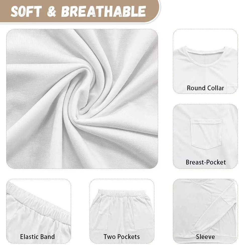 Pajamas for Women Set Long Sleeve Nightwear with Pockets, Breathable Sleepwear Casual Pjs Lounge Set for Home