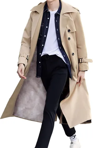 Pantete Man's Double Breasted Trench Coat Oversized Casual windbreaker Lapel Long Jacket Overcoat