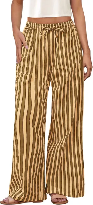 PRETTYGARDEN Women's Wide Leg Lounge Pants 2025 Summer Drawstring Elastic Waist Comfy Striped Pajama Bottoms Trendy Clothes