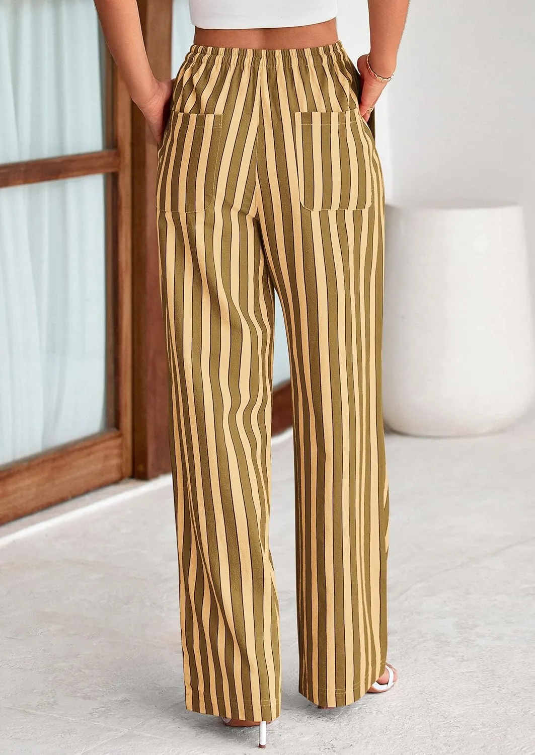 PRETTYGARDEN Women's Wide Leg Lounge Pants 2025 Summer Drawstring Elastic Waist Comfy Striped Pajama Bottoms Trendy Clothes