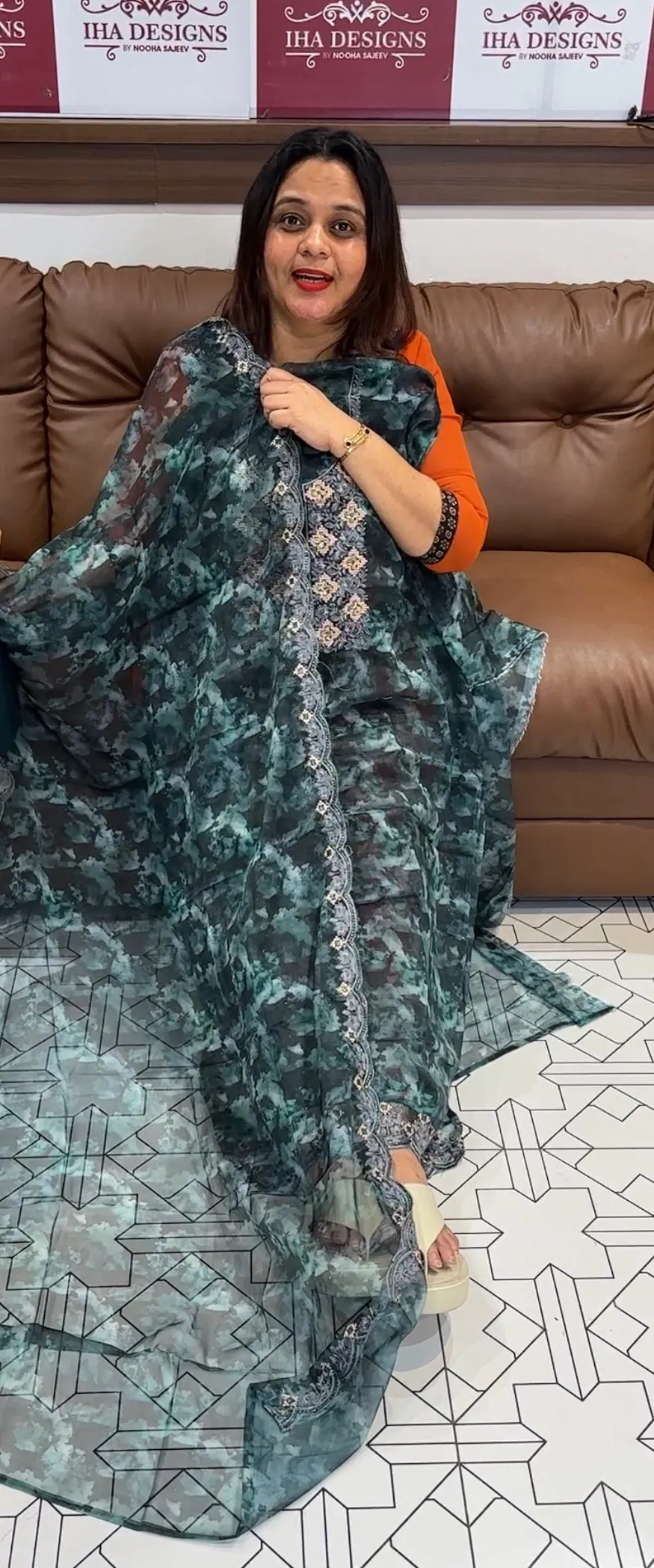 PRINTED ORGANZA UNSTITCHED SALWAR SUITS - IHA 14271