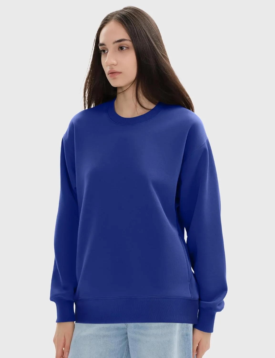 PUMIEY Women's Oversized Sweatshirts Fleece Crew Neck Hoodies with Pockets Long Sleeve Pullover Tops Three-No Collection