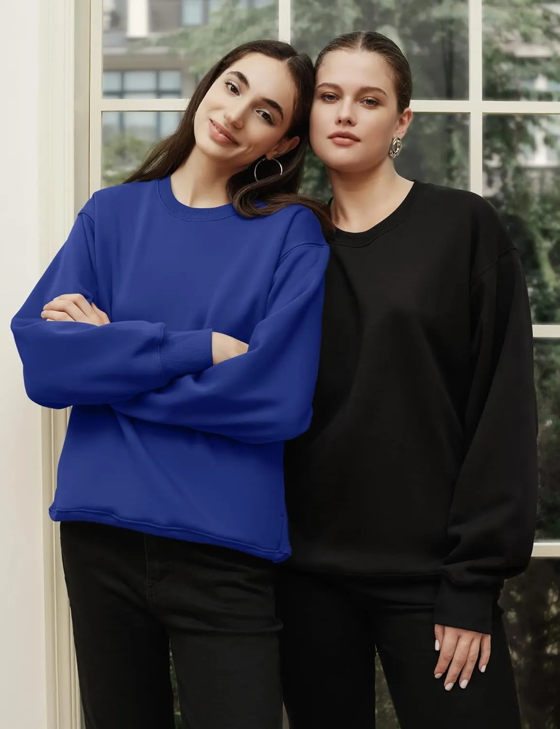 PUMIEY Women's Oversized Sweatshirts Fleece Crew Neck Hoodies with Pockets Long Sleeve Pullover Tops Three-No Collection