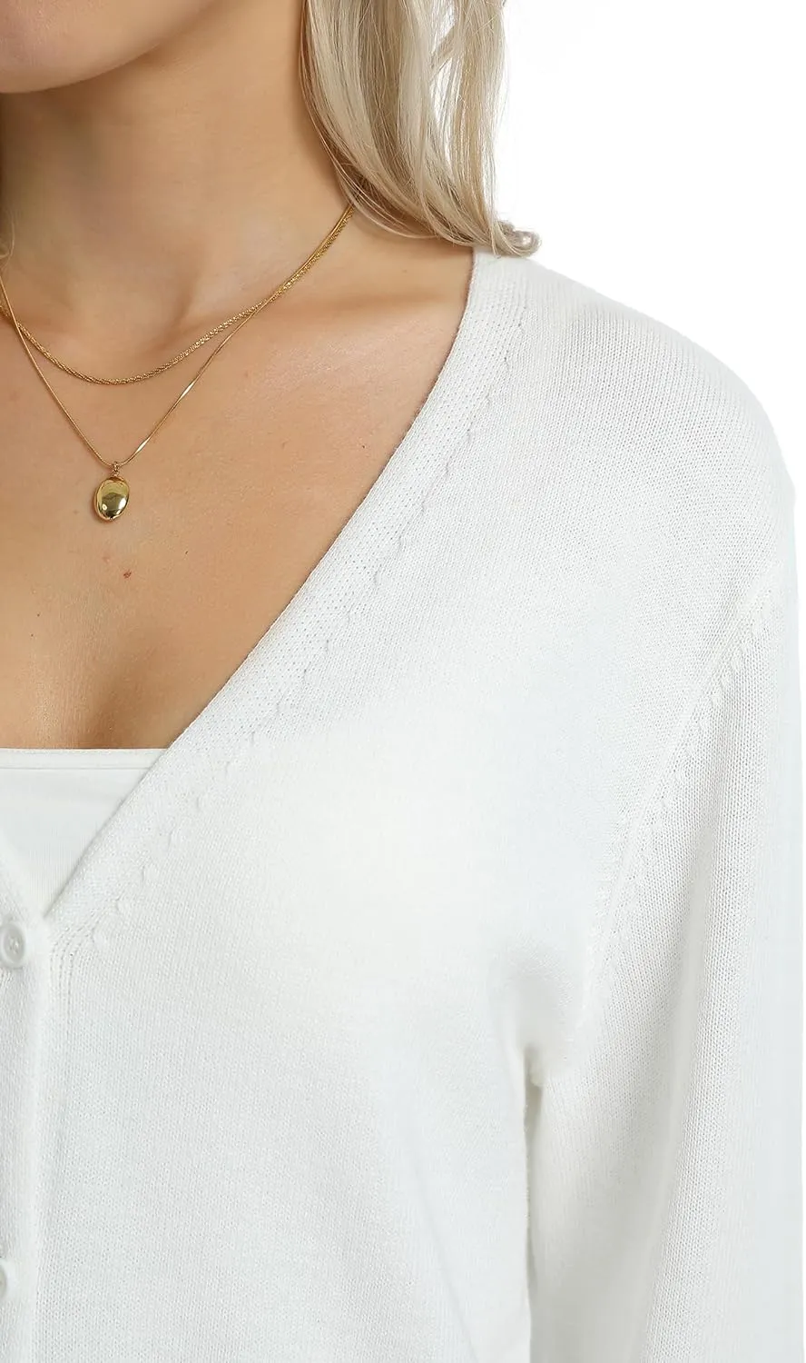 QUALFORT Women's 100% Cotton Midweight V-Neck Cardigan Sweater with Pockets