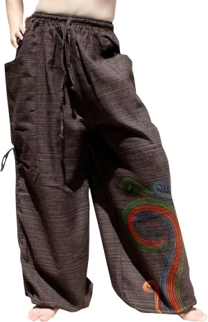 RaanPahMuang Striped Cotton Baggy Harem Aladdin Pants Elastic Waist Painted Art