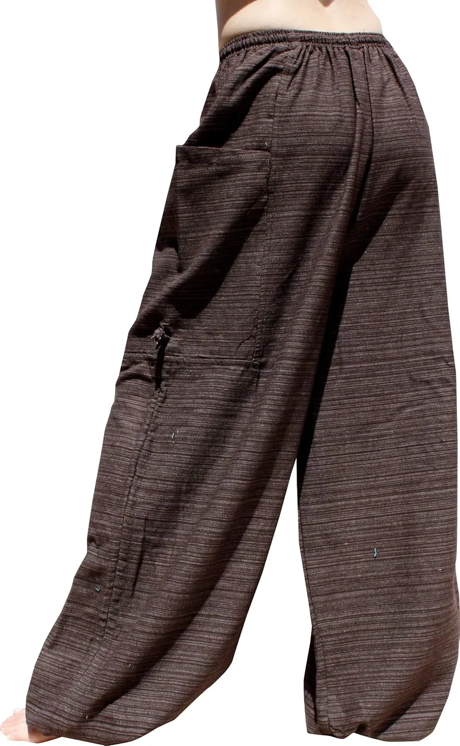 RaanPahMuang Striped Cotton Baggy Harem Aladdin Pants Elastic Waist Painted Art