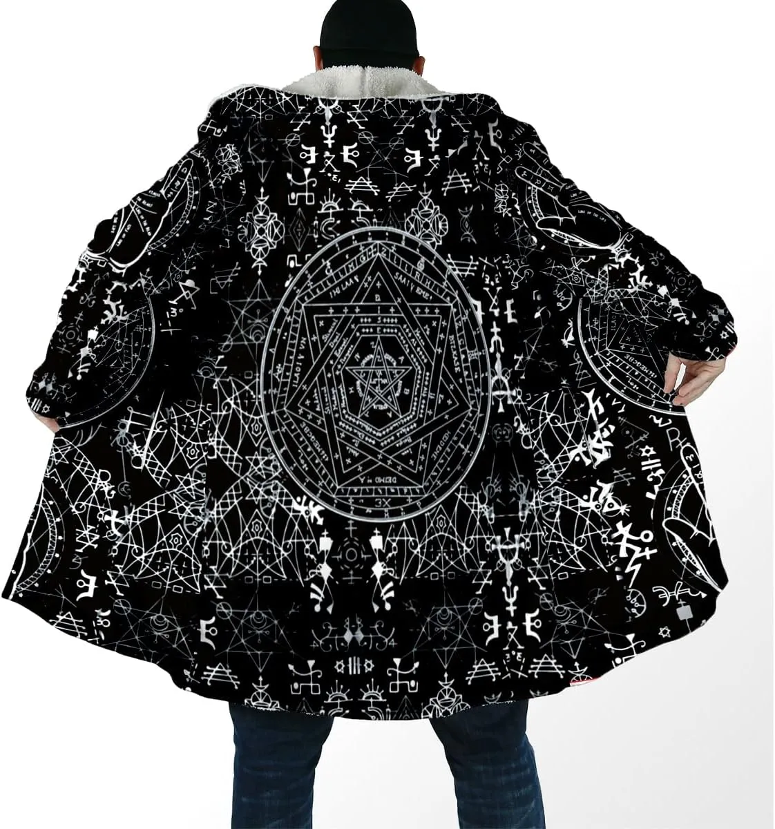 Raven Viking Tattoo Symbol 3D Printed Thick Warm Hooded Cloak Men Overcoat Windproof Fleece Jacket