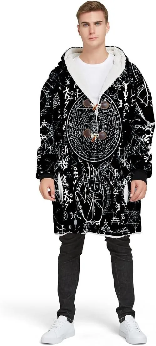 Raven Viking Tattoo Symbol 3D Printed Thick Warm Hooded Cloak Men Overcoat Windproof Fleece Jacket