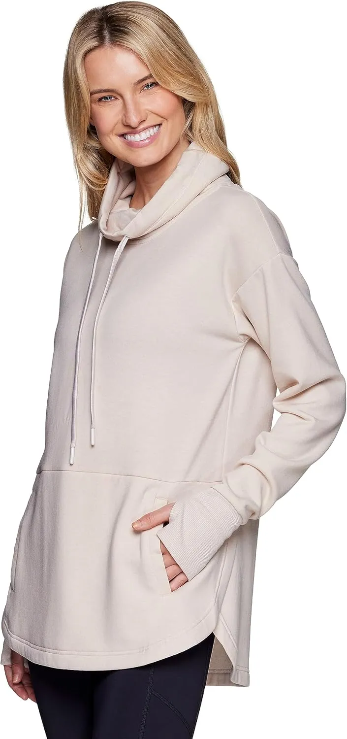 RBX Active Women's Lightweight Soft Plush Fleece Cowl Neck Pullover Sweatshirt