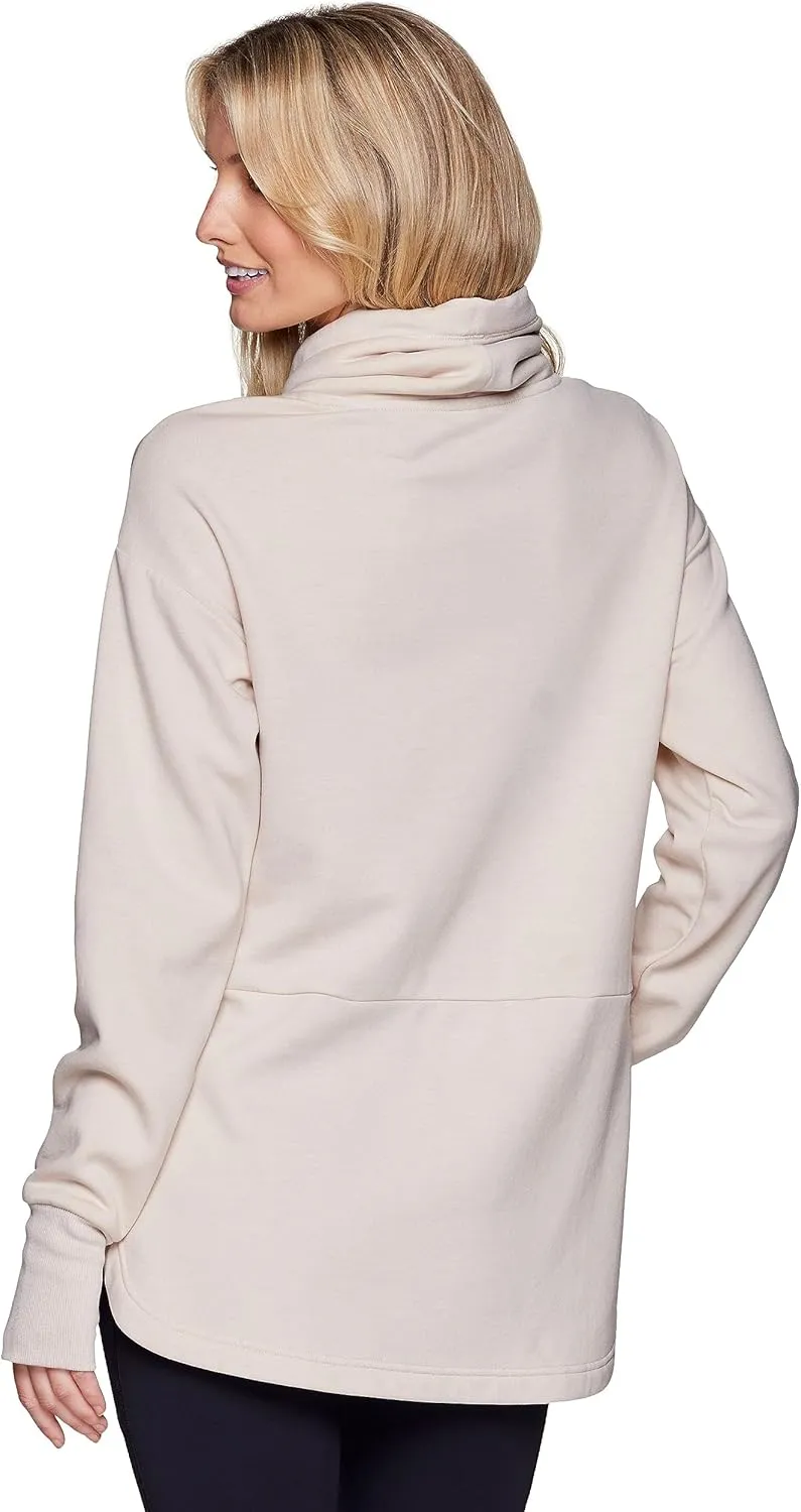 RBX Active Women's Lightweight Soft Plush Fleece Cowl Neck Pullover Sweatshirt
