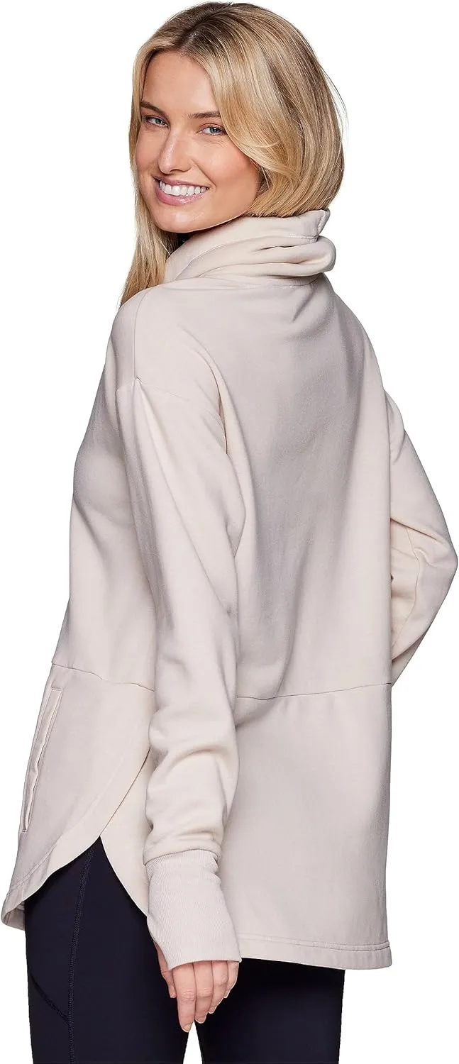 RBX Active Women's Lightweight Soft Plush Fleece Cowl Neck Pullover Sweatshirt