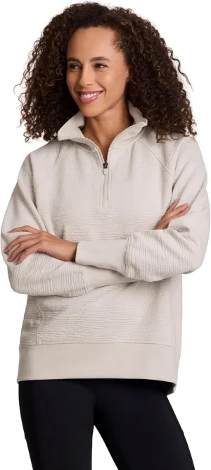 RBX Activewear Women's Quarter Zip Sweatshirt, Textured Cotton Blend 1/4 Zip Running Top Zip Mock Neck Pullover Sweater