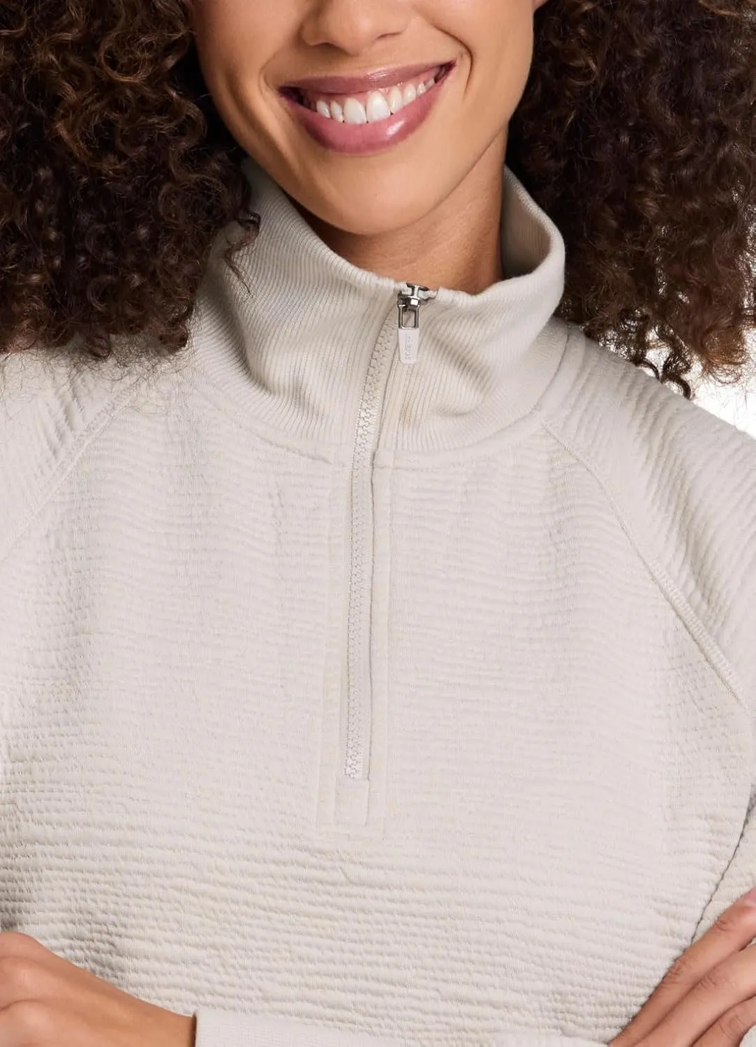 RBX Activewear Women's Quarter Zip Sweatshirt, Textured Cotton Blend 1/4 Zip Running Top Zip Mock Neck Pullover Sweater