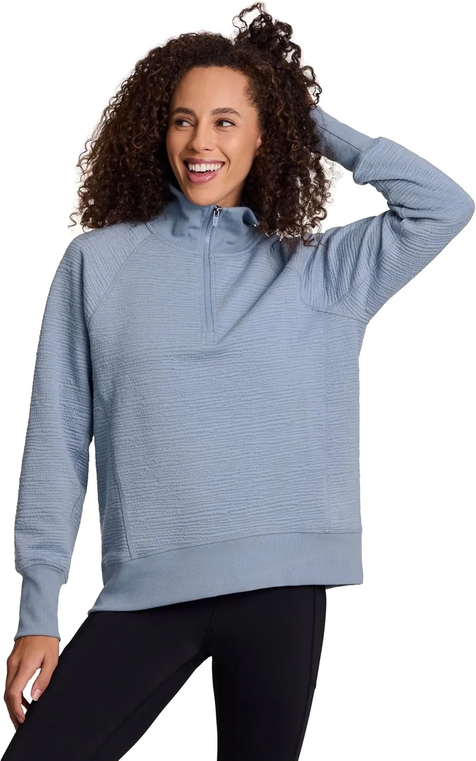 RBX Activewear Women's Quarter Zip Sweatshirt, Textured Cotton Blend 1/4 Zip Running Top Zip Mock Neck Pullover Sweater