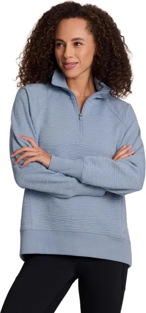 RBX Activewear Women's Quarter Zip Sweatshirt, Textured Cotton Blend 1/4 Zip Running Top Zip Mock Neck Pullover Sweater