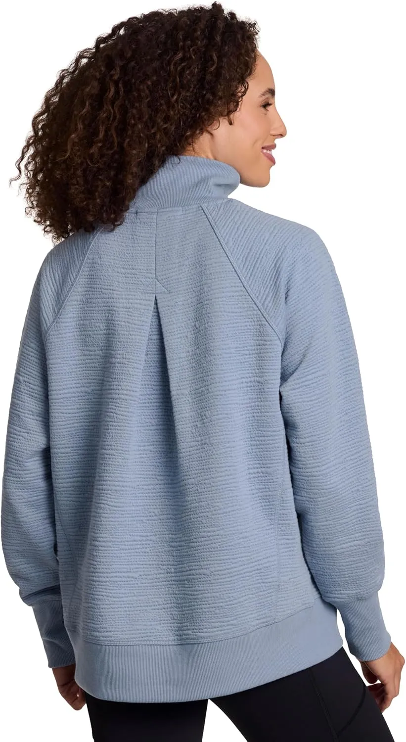RBX Activewear Women's Quarter Zip Sweatshirt, Textured Cotton Blend 1/4 Zip Running Top Zip Mock Neck Pullover Sweater