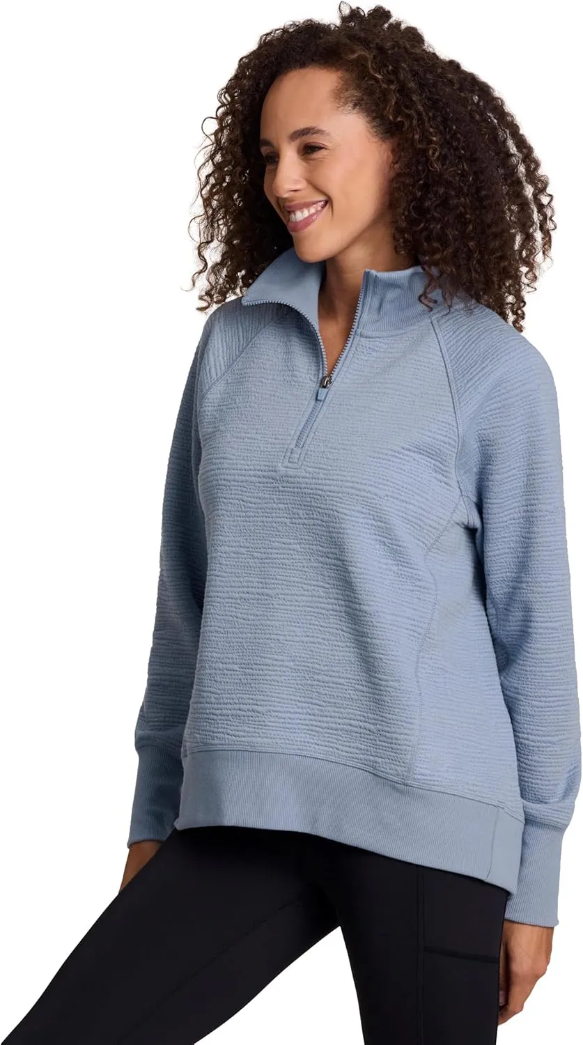 RBX Activewear Women's Quarter Zip Sweatshirt, Textured Cotton Blend 1/4 Zip Running Top Zip Mock Neck Pullover Sweater