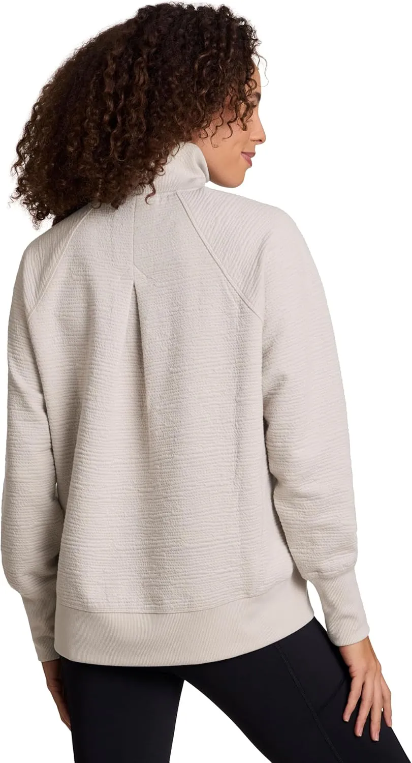 RBX Activewear Women's Quarter Zip Sweatshirt, Textured Cotton Blend 1/4 Zip Running Top Zip Mock Neck Pullover Sweater