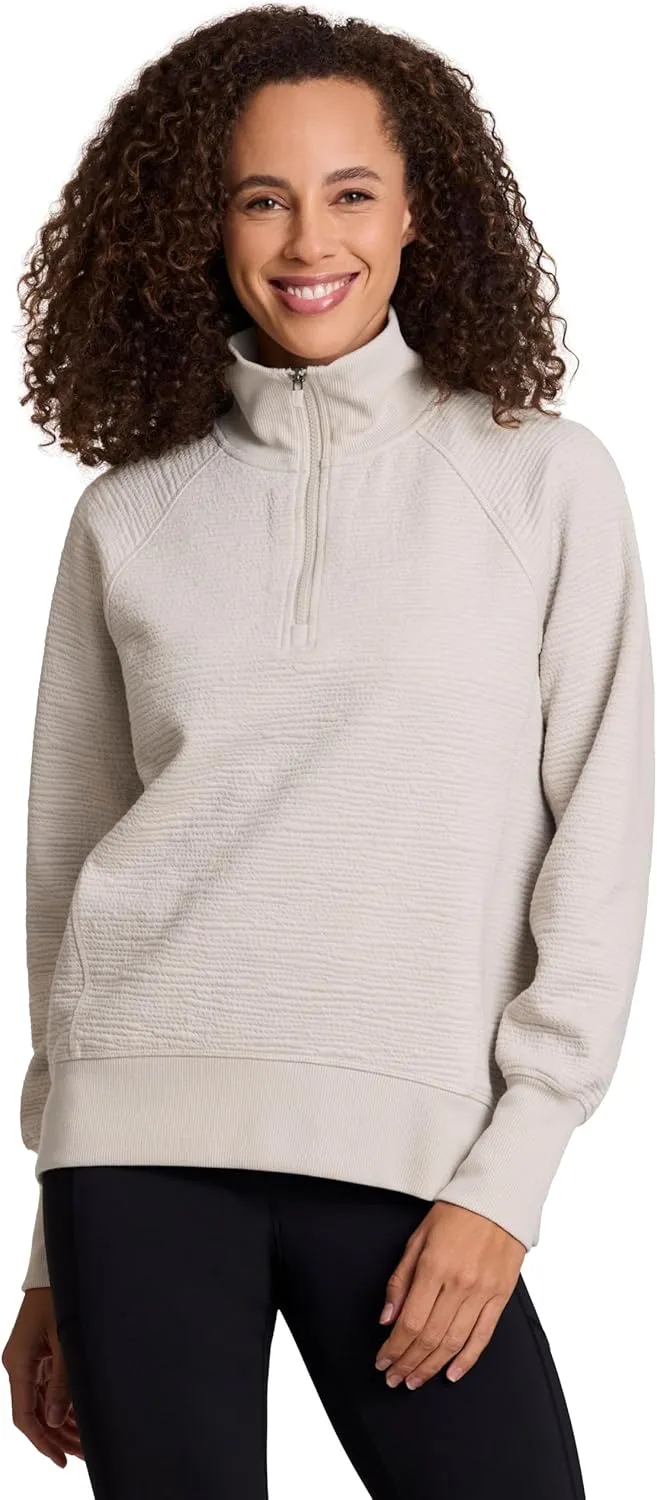 RBX Activewear Women's Quarter Zip Sweatshirt, Textured Cotton Blend 1/4 Zip Running Top Zip Mock Neck Pullover Sweater