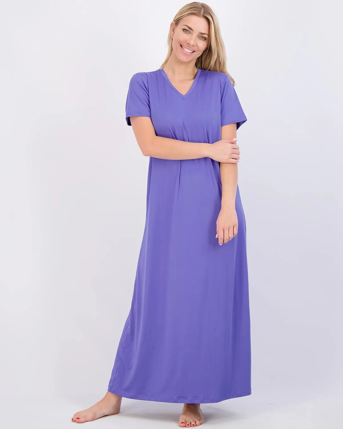 Real Essentials 3 Pack: Women's Soft Maxi Long Nightshirt Short Sleeve Soft Nightgown Sleep Dress (Available in Plus Size)