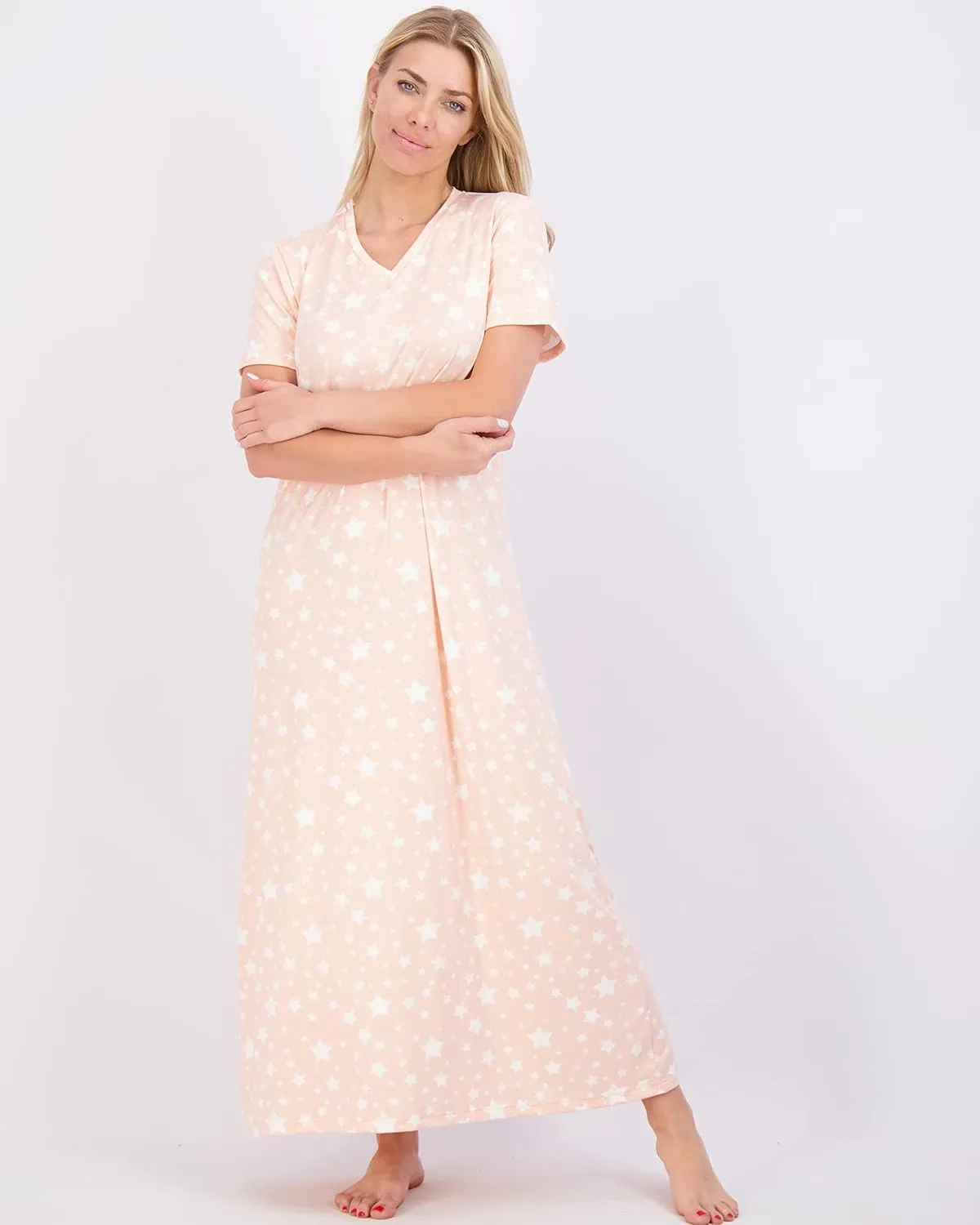 Real Essentials 3 Pack: Women's Soft Maxi Long Nightshirt Short Sleeve Soft Nightgown Sleep Dress (Available in Plus Size)