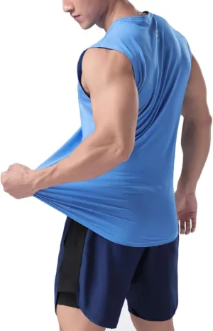 Rivccku Men's Running Tank Tops Breathable Workout Gym Fitness Vest Training Bodybuilding Sleeveless T-Shirts Quick Dry