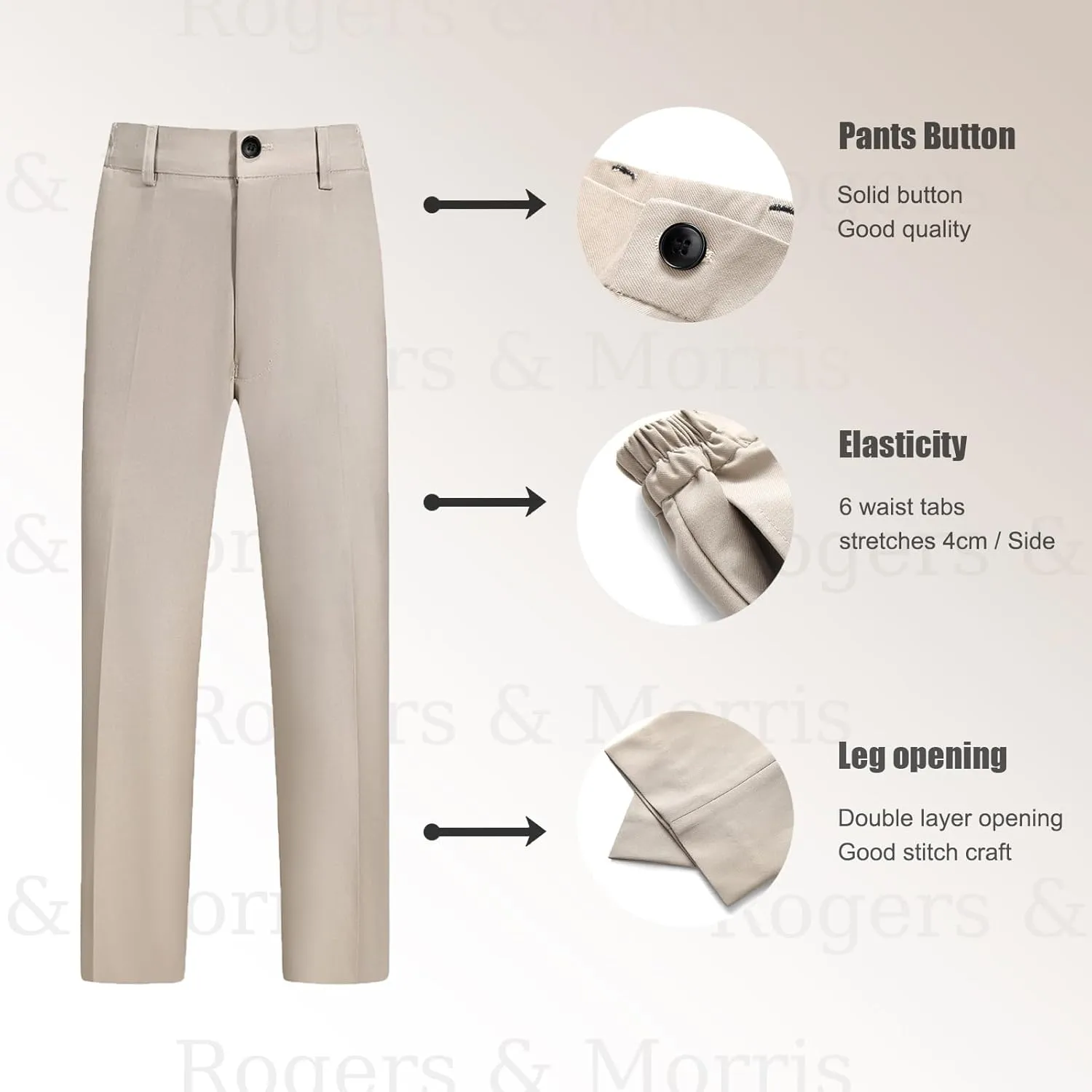 Rogers & Morris Boys Tuxedo Suit Formal Outfits Slim Fit Solid Kids 5 Piece Suit Set Peak Lapel