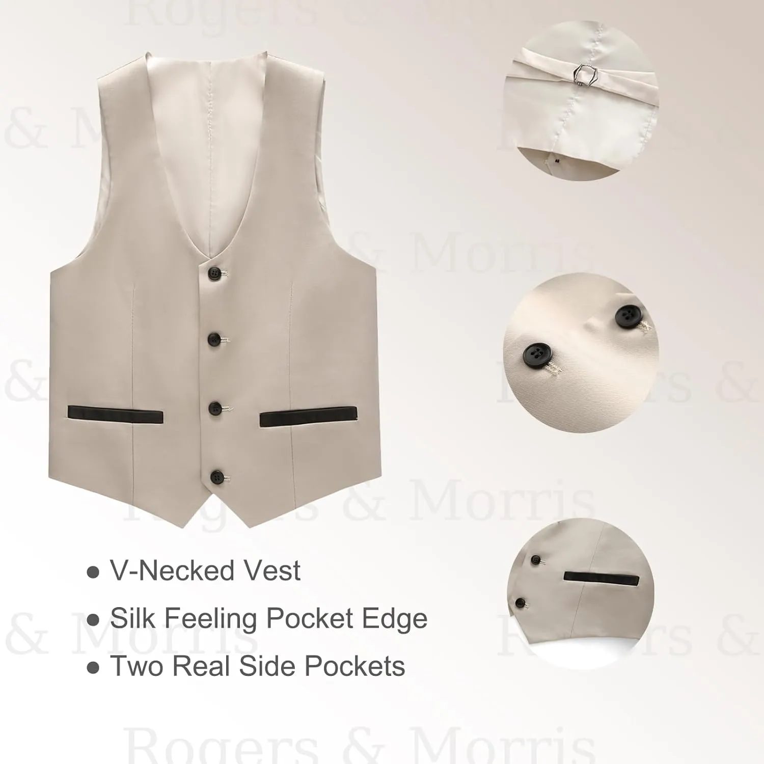 Rogers & Morris Boys Tuxedo Suit Formal Outfits Slim Fit Solid Kids 5 Piece Suit Set Peak Lapel