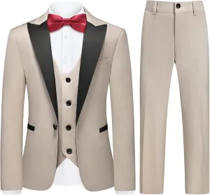 Rogers & Morris Boys Tuxedo Suit Formal Outfits Slim Fit Solid Kids 5 Piece Suit Set Peak Lapel