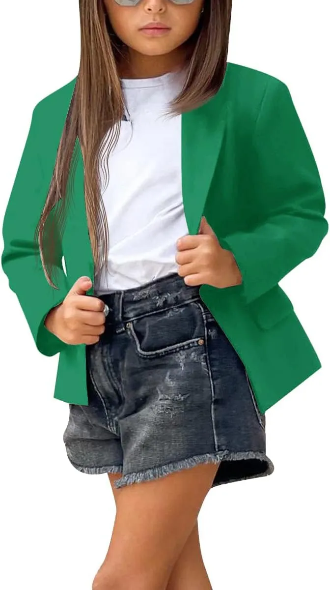 rrhss Girls Solid Color Lapel Suit Coat Button Down Long Seelve Blazer Jacket