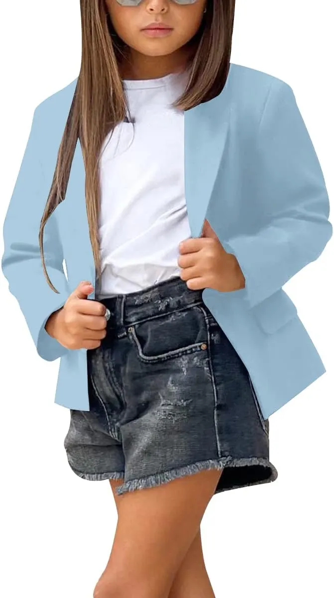 rrhss Girls Solid Color Lapel Suit Coat Button Down Long Seelve Blazer Jacket