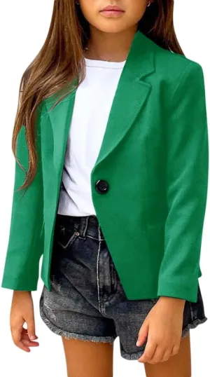 rrhss Girls Solid Color Lapel Suit Coat Button Down Long Seelve Blazer Jacket