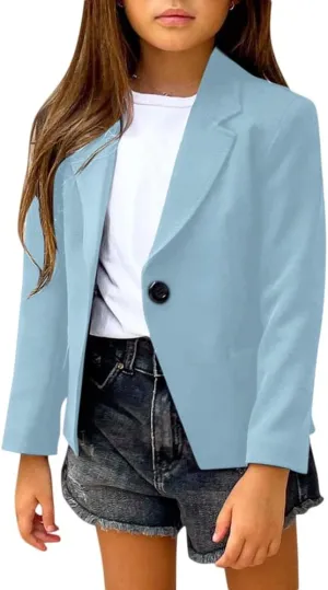 rrhss Girls Solid Color Lapel Suit Coat Button Down Long Seelve Blazer Jacket