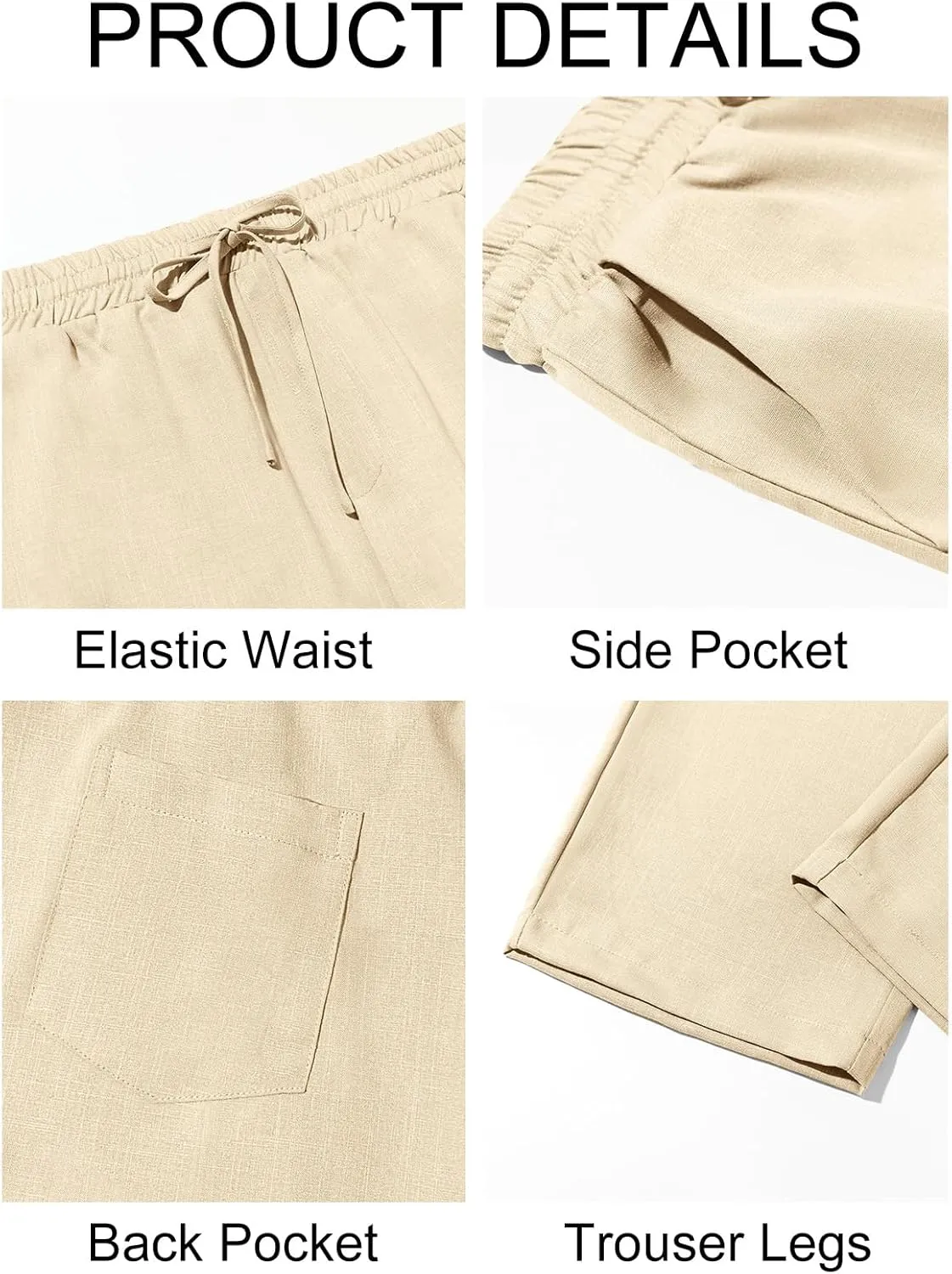 Runcati Mens Casual Pants Drawstring Elastic Waist Lightweight Cropped Linen Pants Summer Yoga Beach Trousers