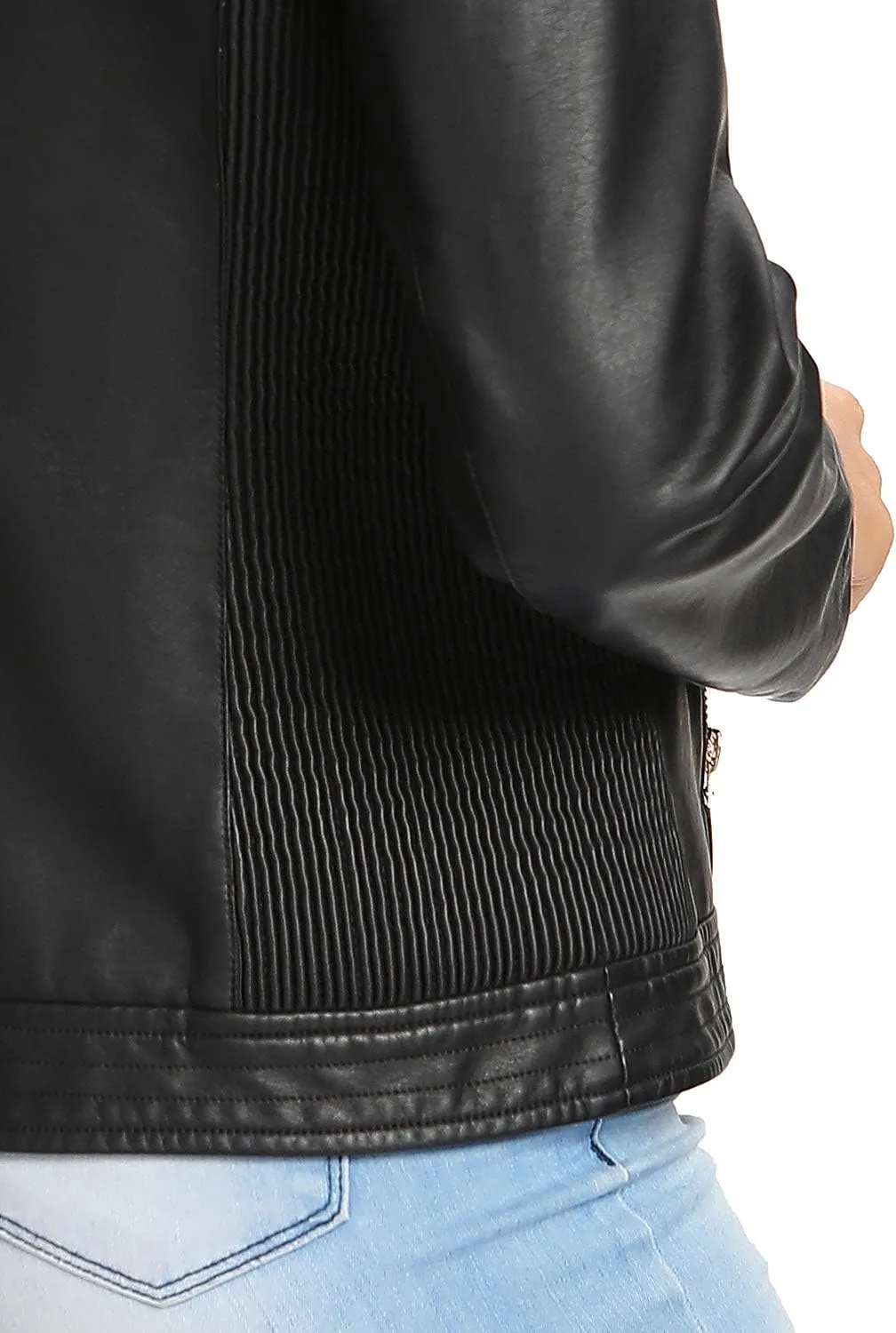 S P Y M Womens Faux Leather Jacket, Moto Biker Coat, Quilted Zip Up Outwear