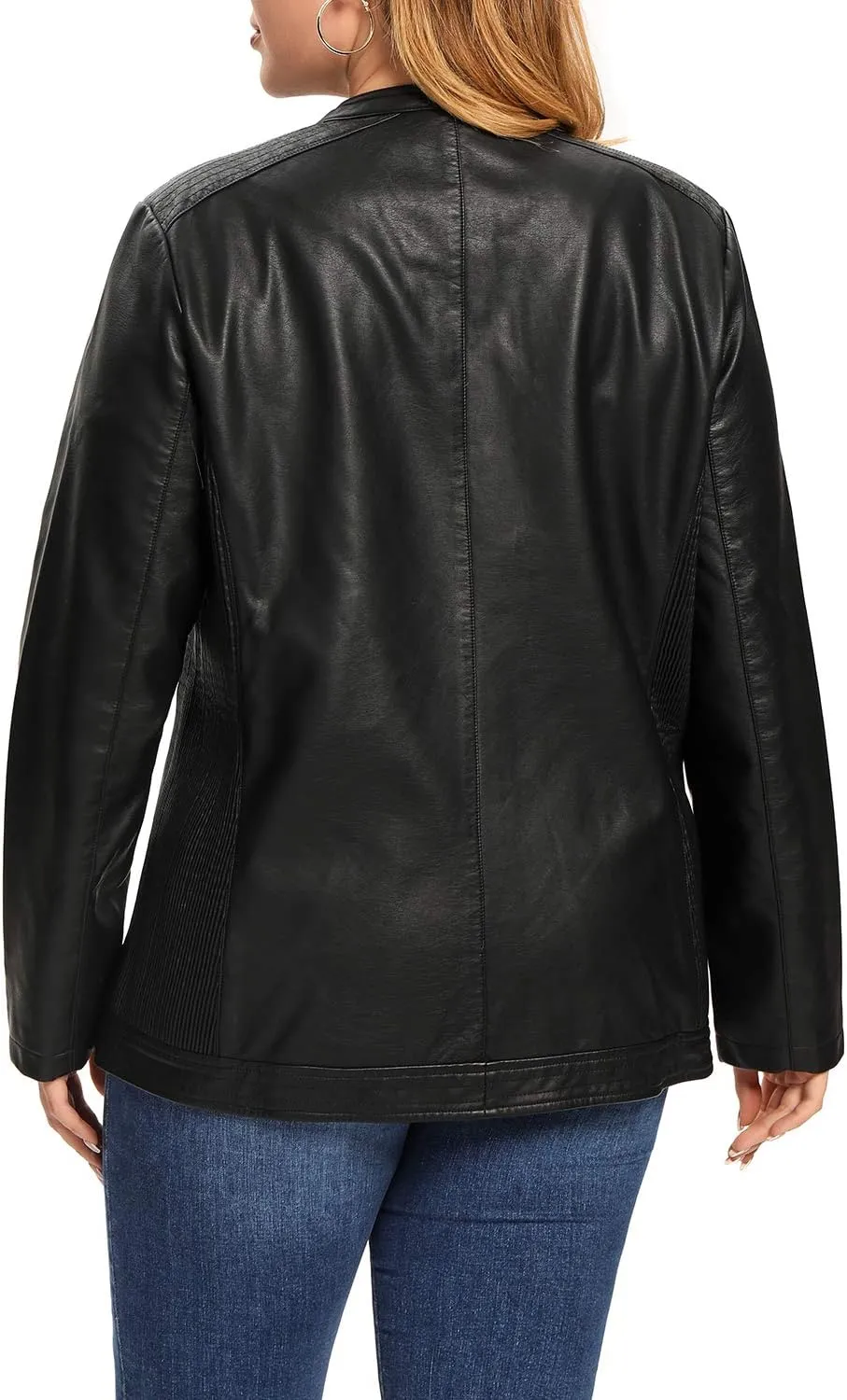 S P Y M Womens Faux Leather Jacket, Moto Biker Coat, Quilted Zip Up Outwear