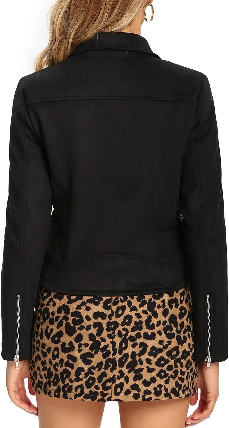 S P Y M Womens Faux Leather Jacket, Moto Biker Suede Coat