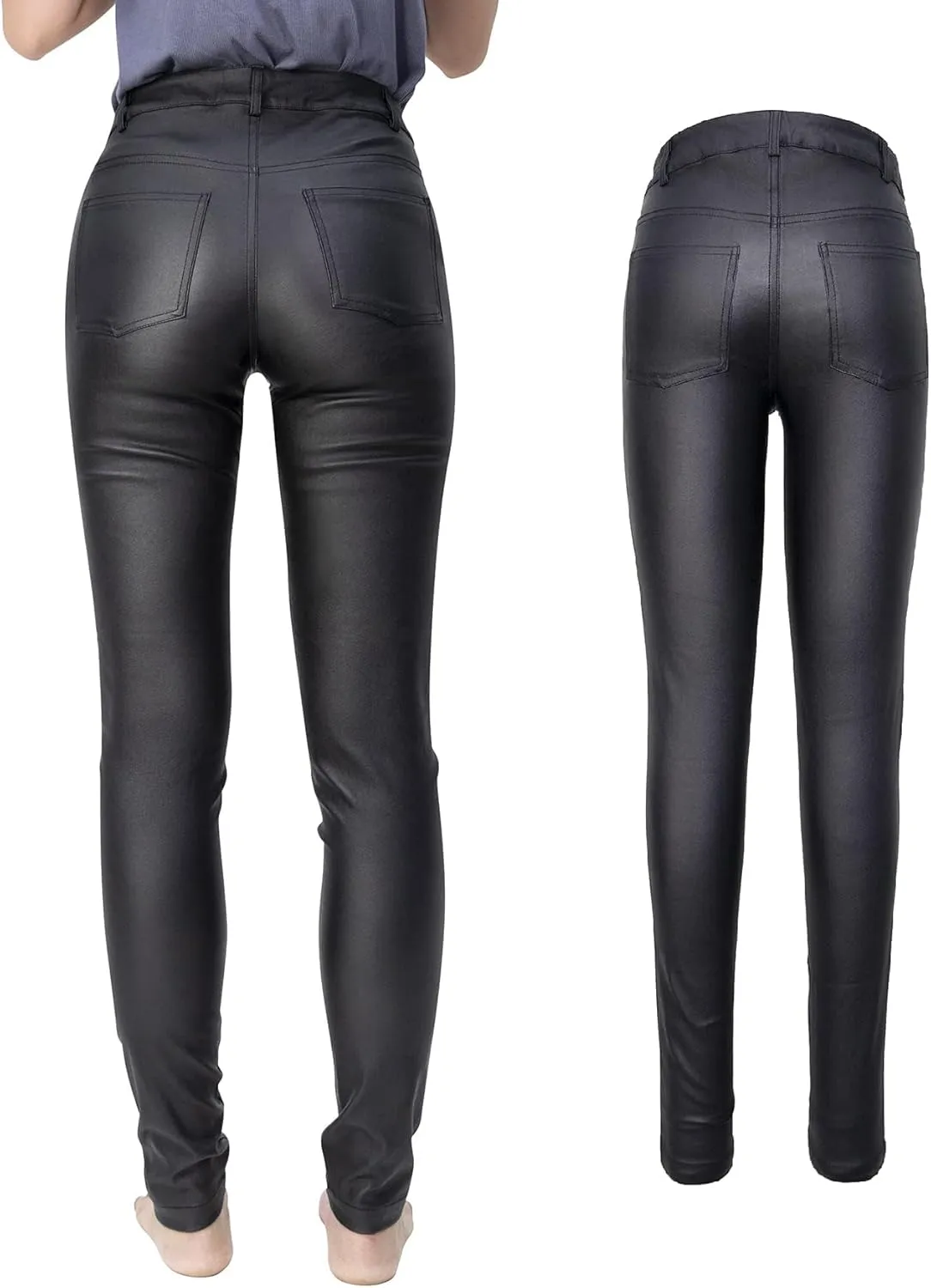 S P Y M Womens Stretchy Jeggings, Faux Leather Legging Pants with Pockets, Regular and Plus Size