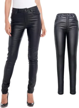 S P Y M Womens Stretchy Jeggings, Faux Leather Legging Pants with Pockets, Regular and Plus Size