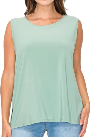 SEA & ANCHOR Made in USA Women's Stretchy Wrinkle Resistant Sleeveless Round Neck Tank Shell Missy Plus Size 9302-S