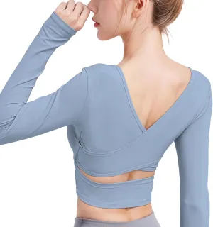 Seamless V-Cut Long Sleeve Workout Shirt For Women, Nylon Spandex Training Undershirt, Lightweight Fitness Top, Breathable, Xxl