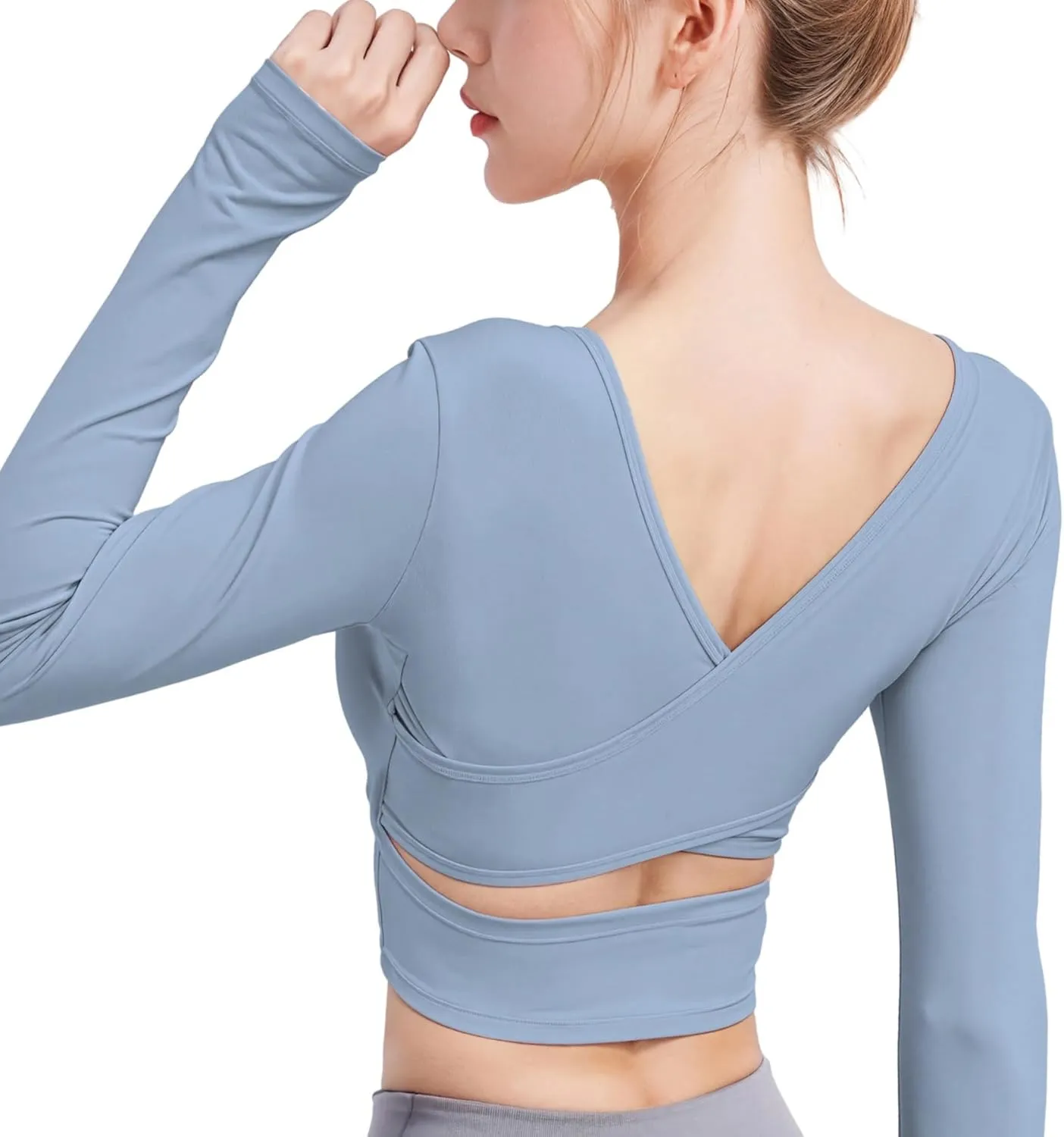Seamless V-Cut Long Sleeve Workout Shirt For Women, Nylon Spandex Training Undershirt, Lightweight Fitness Top, Breathable, Xxl