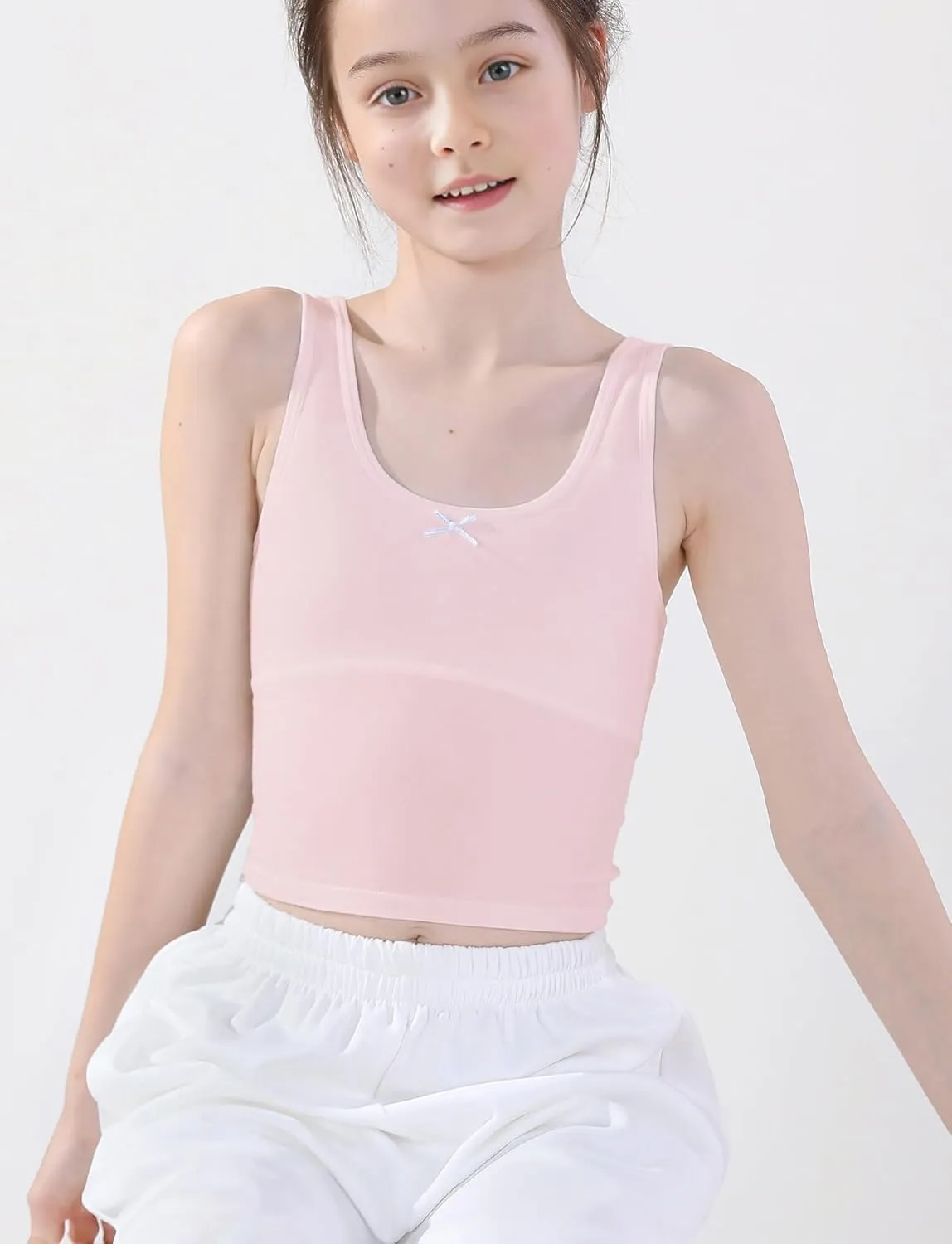 SEAUR Girls Stretch Crop Tank Top Seamless Breathable Sleeveless Cami Undershirts with Shelf Bras