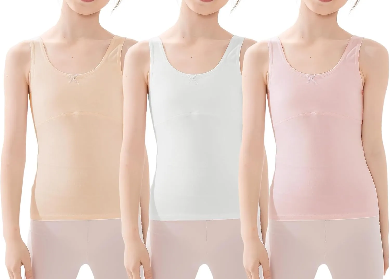 SEAUR Girls Stretch Crop Tank Top Seamless Breathable Sleeveless Cami Undershirts with Shelf Bras