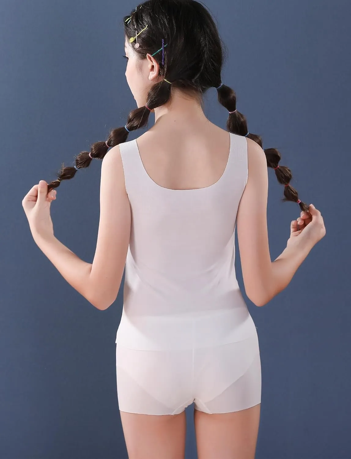 SEAUR Girls Stretch Crop Tank Top Seamless Breathable Sleeveless Cami Undershirts with Shelf Bras