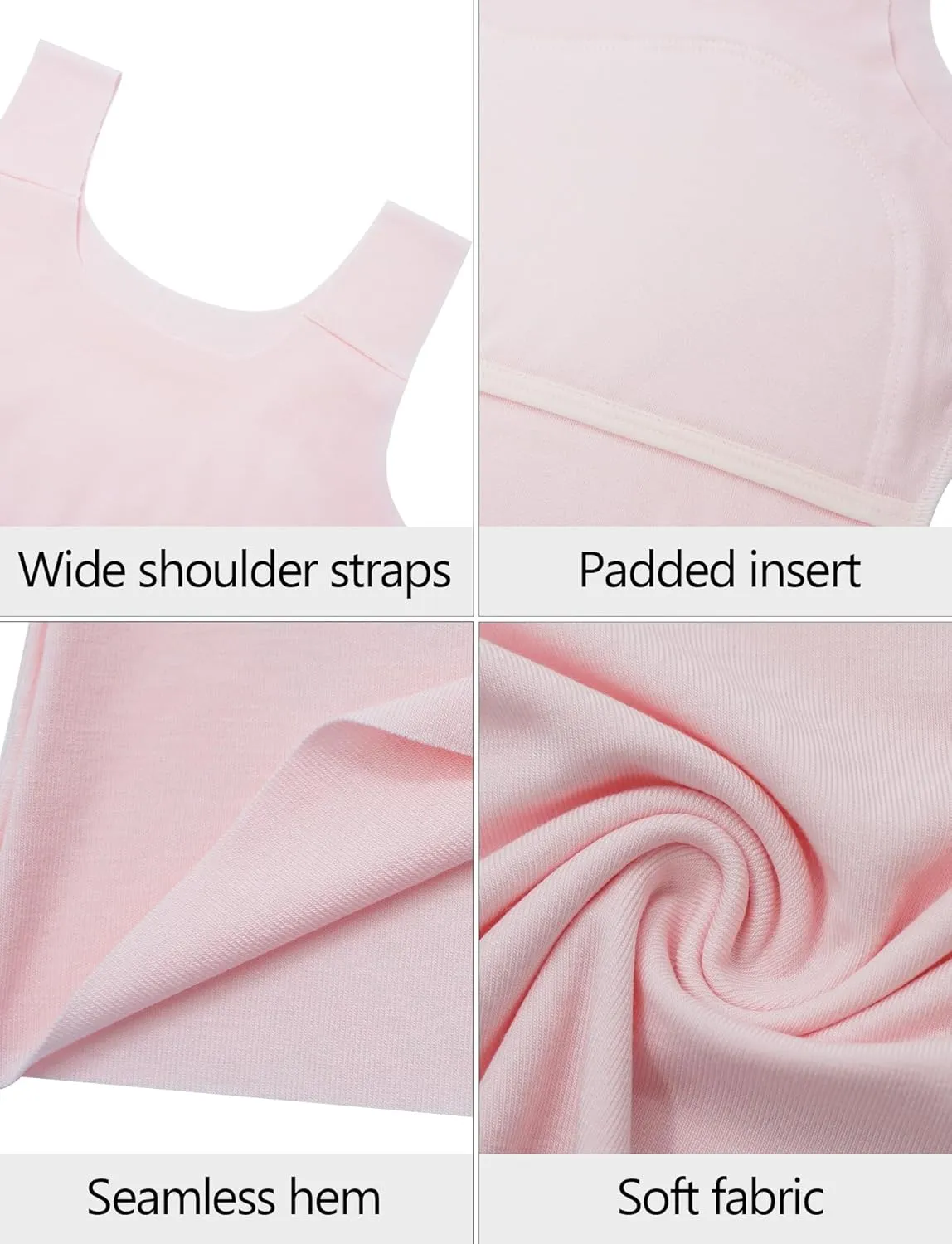 SEAUR Girls Stretch Crop Tank Top Seamless Breathable Sleeveless Cami Undershirts with Shelf Bras