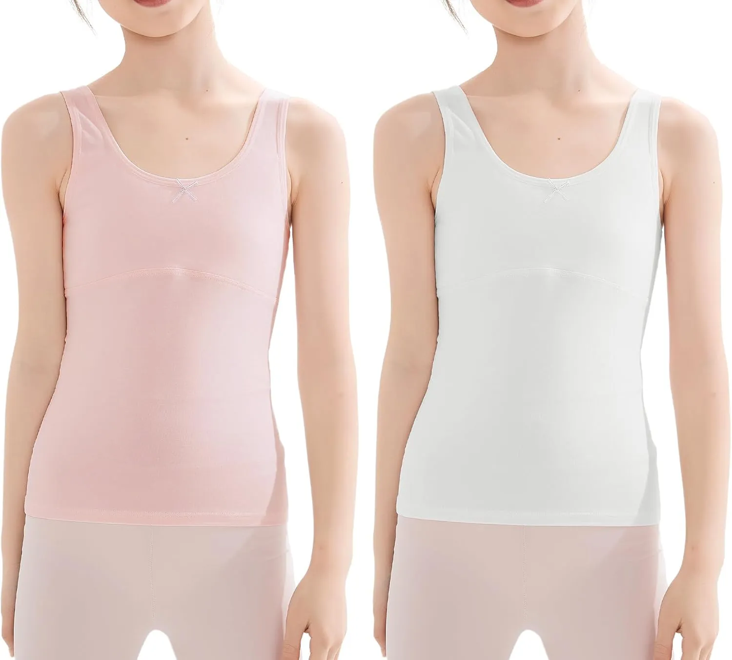 SEAUR Girls Stretch Crop Tank Top Seamless Breathable Sleeveless Cami Undershirts with Shelf Bras