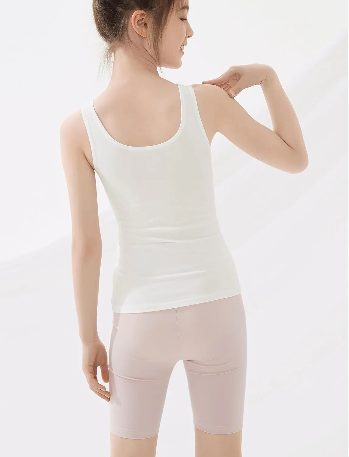 SEAUR Girls Stretch Crop Tank Top Seamless Breathable Sleeveless Cami Undershirts with Shelf Bras